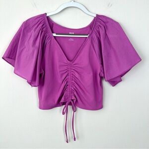 NWT Anthropologie Maeve Flutter Sleeve Ruched Crop Top Magenta